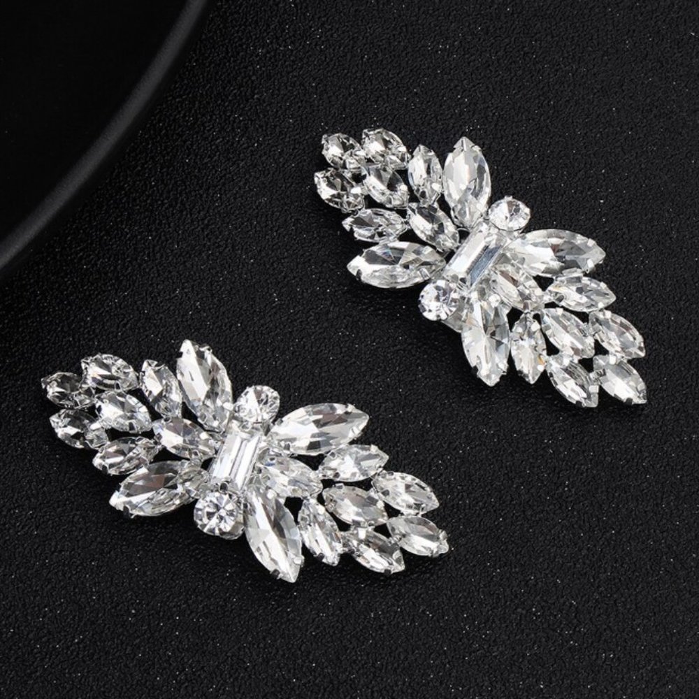 Shoe clips wedding elegant silver tone crystal new - Picture 5 of 7
